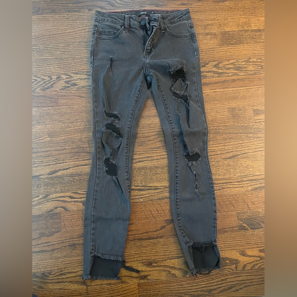 Cropped skinny distressed black jeans